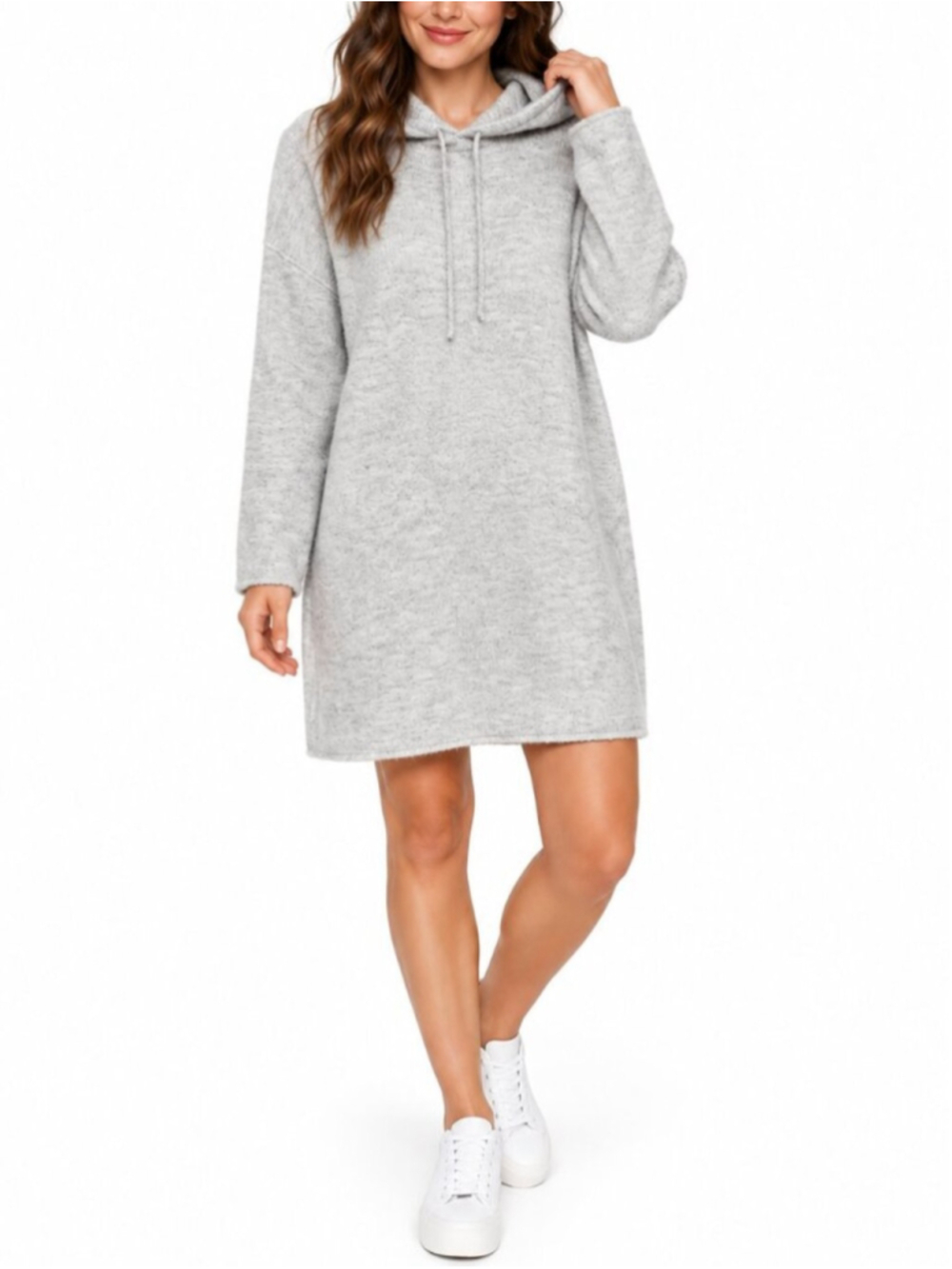WILFRED FREE Sissi Hooded Sweater Dress Grey Medium Alpaca Knit Neutral Aritzia